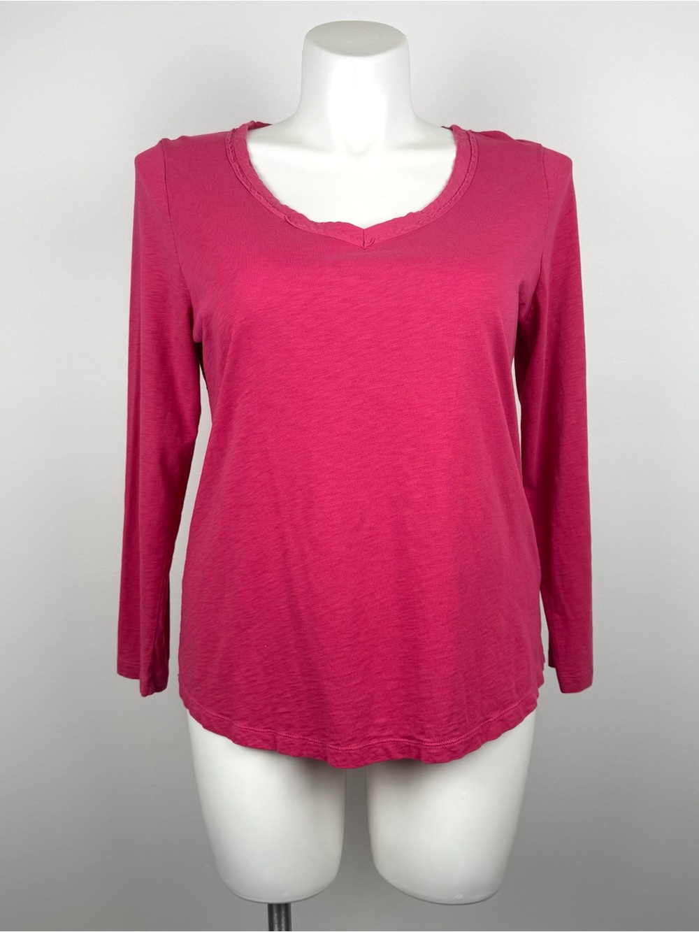 J. Jill Voile Trim Slub Tee Pink Long Sleeve Ribbed Fabric L